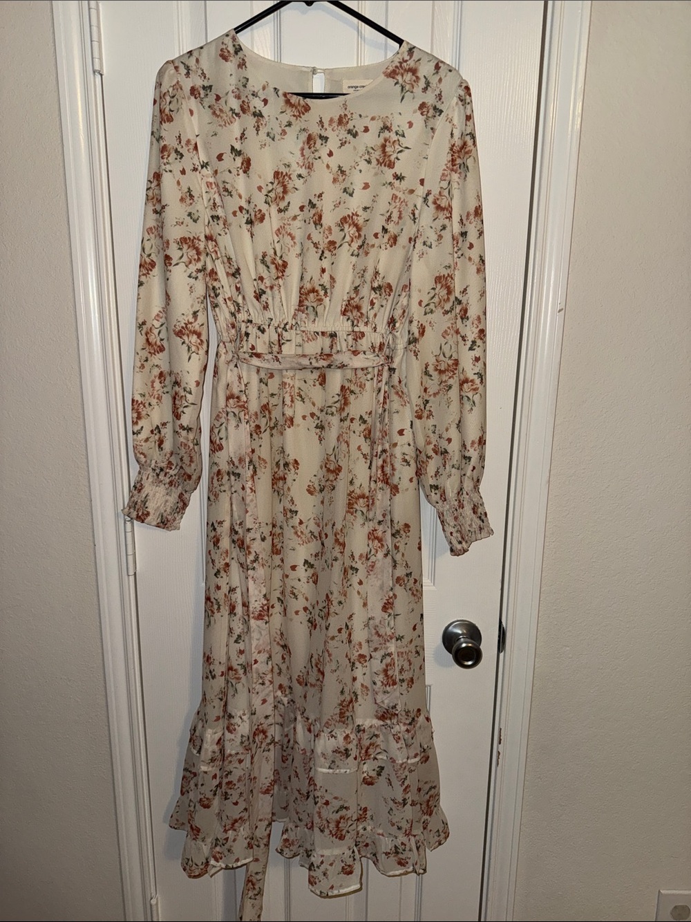 orange creek Cream Floral Long Sleeve Midi Dress